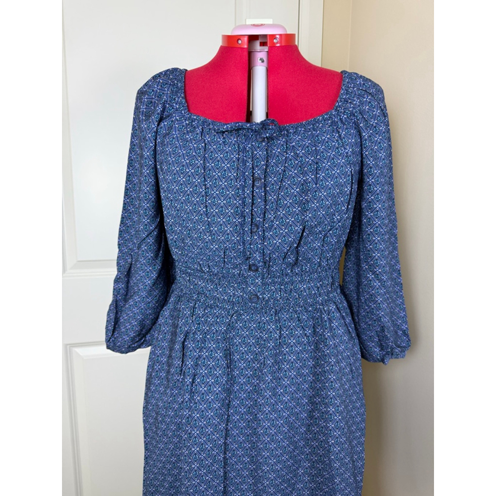 Women's Lucky Brand Blue Patterned Long Sleeve Dress XL